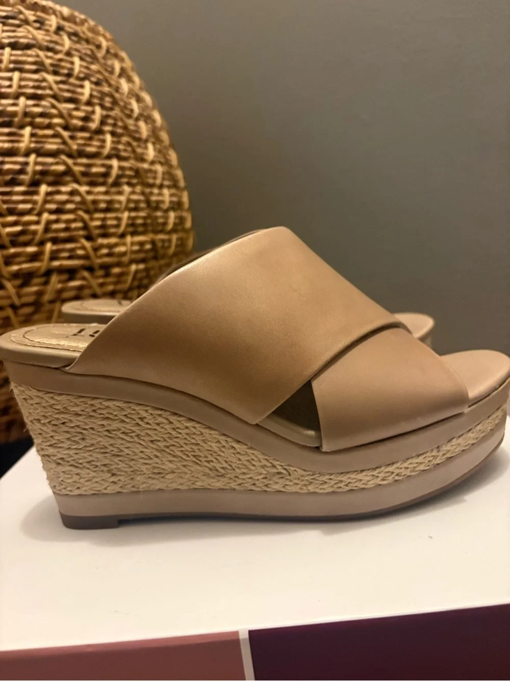 LUCCA Debbi Taupe Cross-Band Espadrille Platform Sandals